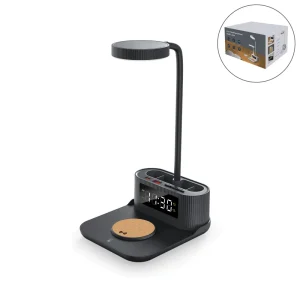Desk Lamp with 15W Wireless Charger, Clock and Pen Holder